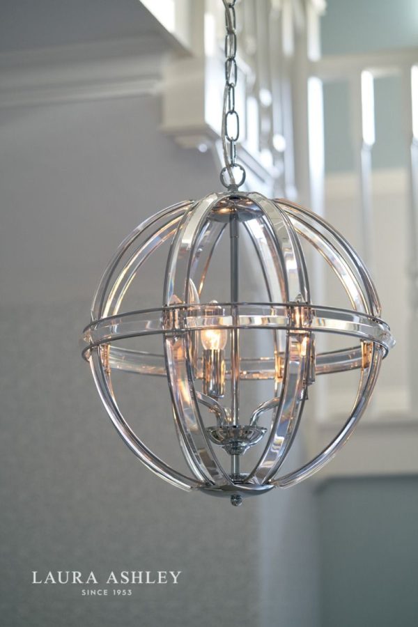 Laura Ashley Aidan Glass & Polished Chrome 3 Light Globe Chandelier - Image 4