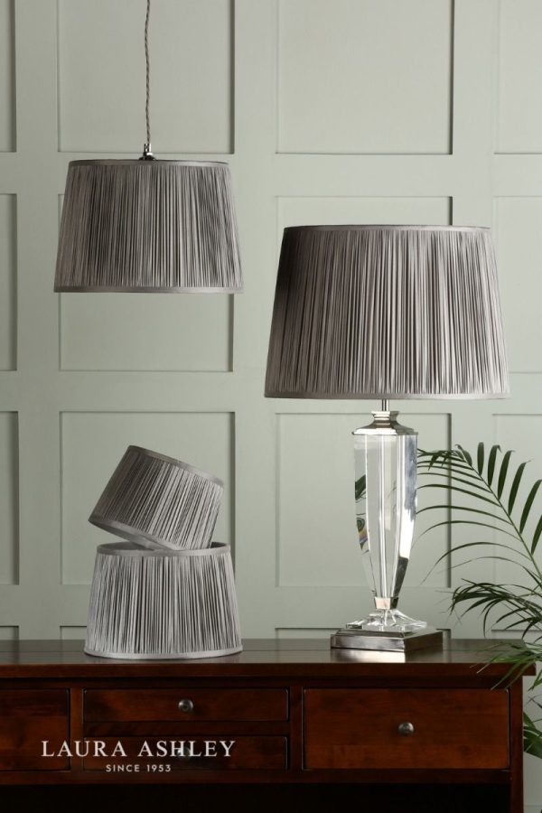 Laura Ashley Hemsley Pleated Silk Empire Drum Shade Grey 25cm/10 inch - Image 5