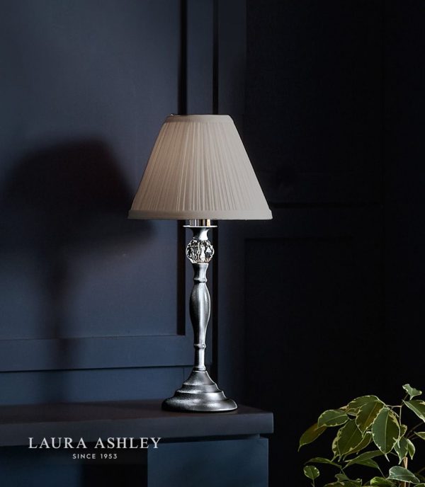 Laura Ashley Ellis Polished Chrome Spindle Table Lamp with Grey Shade - Image 2