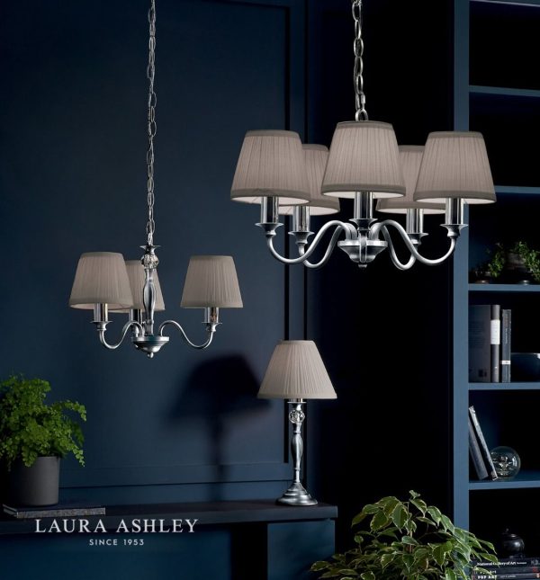 Laura Ashley Ellis Polished Chrome Spindle Table Lamp with Grey Shade - Image 3