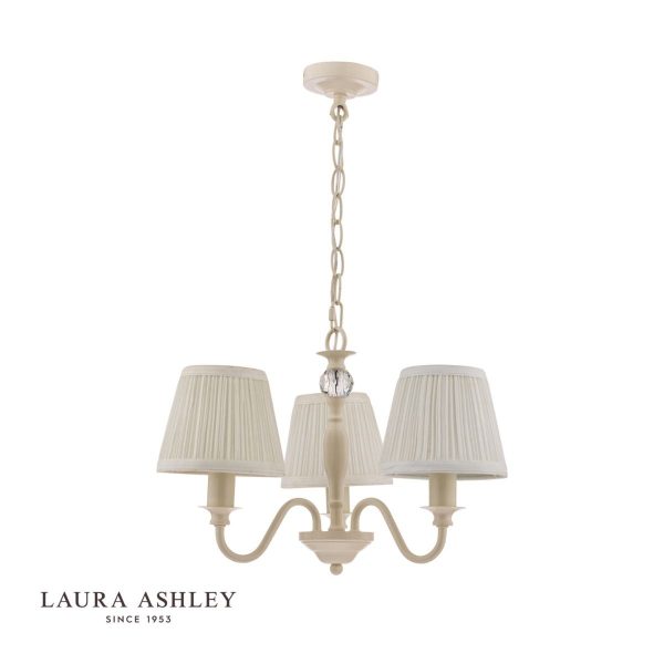 Laura Ashley Ellis Satin-Painted Spindle 3 Light Chandelier with Ivory Shades