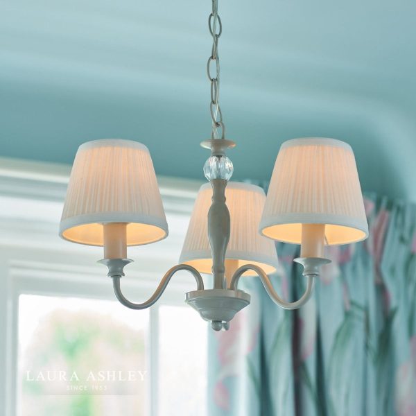 Laura Ashley Ellis Satin-Painted Spindle 3 Light Chandelier with Ivory Shades - Image 3