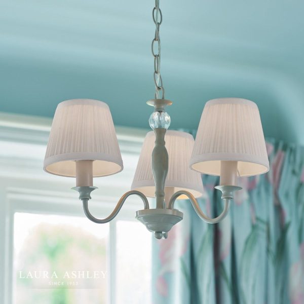 Laura Ashley Ellis Satin-Painted Spindle 3 Light Chandelier with Ivory Shades - Image 4