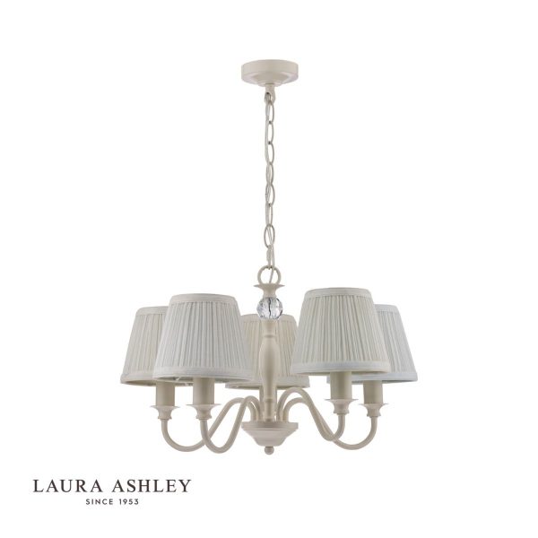 Laura Ashley Ellis Satin-Painted Spindle 5 Light Chandelier with Ivory Shades