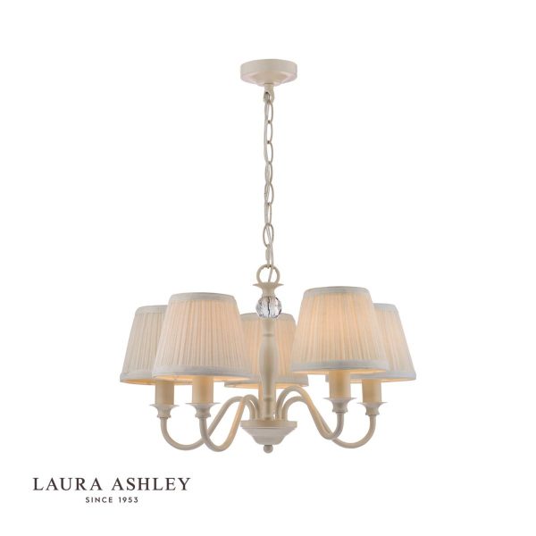 Laura Ashley Ellis Satin-Painted Spindle 5 Light Chandelier with Ivory Shades - Image 2