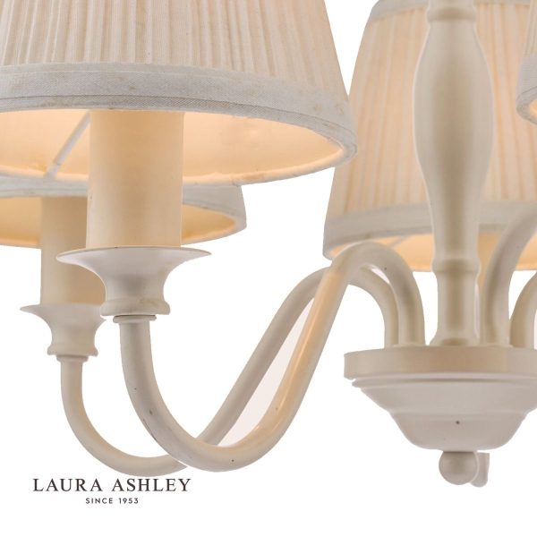 Laura Ashley Ellis Satin-Painted Spindle 5 Light Chandelier with Ivory Shades - Image 3