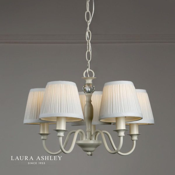 Laura Ashley Ellis Satin-Painted Spindle 5 Light Chandelier with Ivory Shades - Image 4