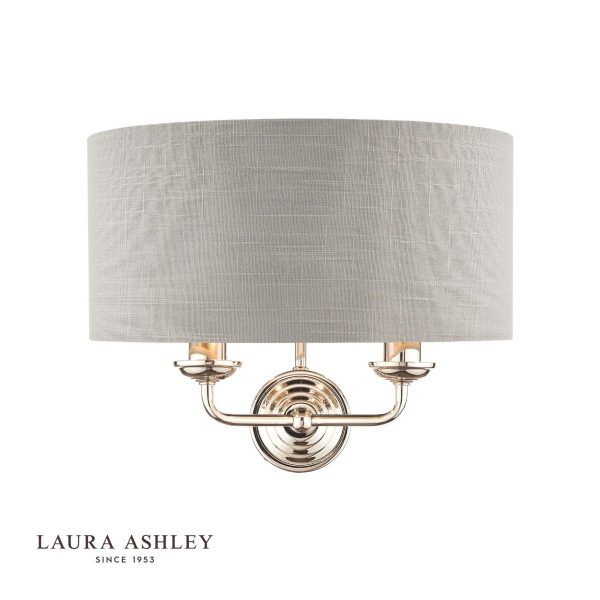 Laura Ashley Sorrento 2lt Wall Light Polished Nickel With Silver Shade