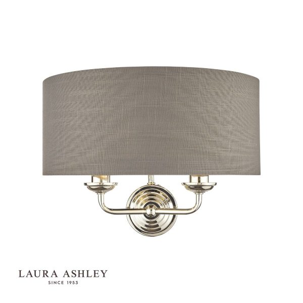 Laura Ashley Sorrento 2lt Wall Light Polished Nickel With Charcoal Shade