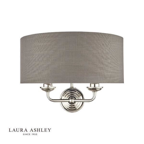 Laura Ashley Sorrento 2lt Wall Light Polished Nickel With Charcoal Shade - Image 2