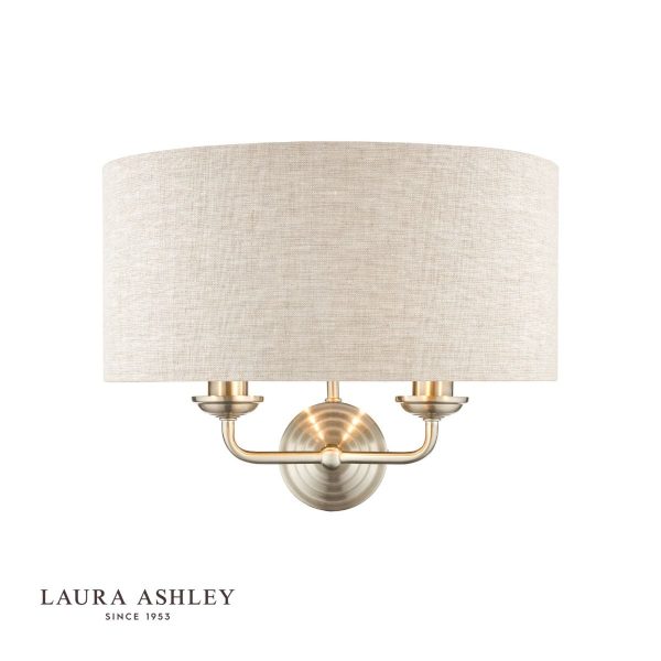 Laura Ashley Sorrento 2lt Wall Light Brushed Chrome With Natural Shade