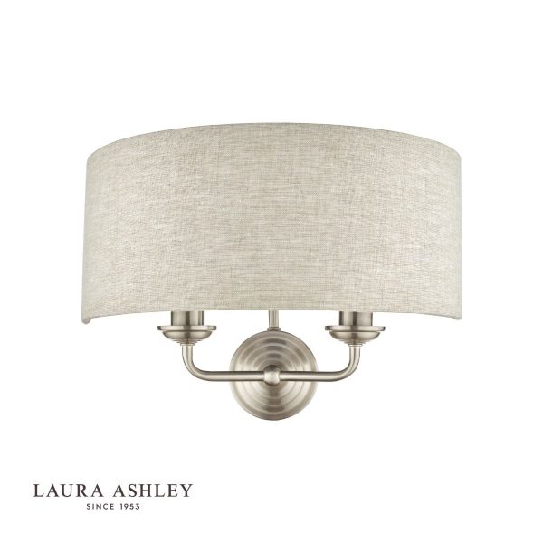 Laura Ashley Sorrento 2lt Wall Light Brushed Chrome With Natural Shade - Image 2