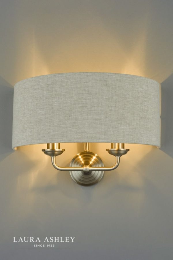 Laura Ashley Sorrento 2lt Wall Light Brushed Chrome With Natural Shade - Image 3