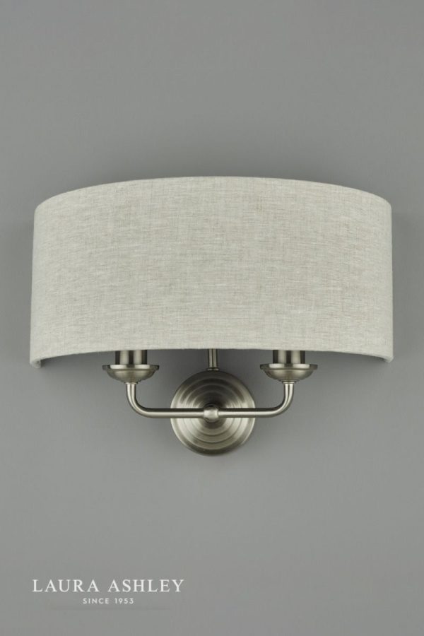 Laura Ashley Sorrento 2lt Wall Light Brushed Chrome With Natural Shade - Image 4