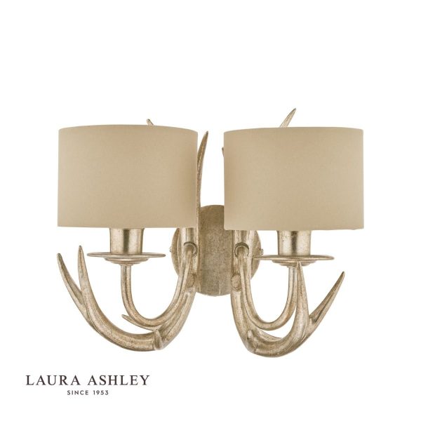 Laura Ashley Mulroy Antler Double Wall Light with Shades