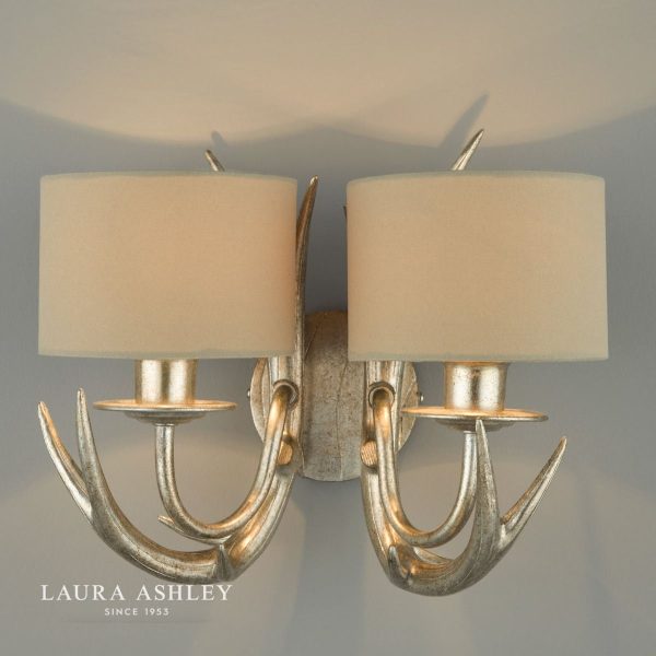 Laura Ashley Mulroy Antler Double Wall Light with Shades - Image 2