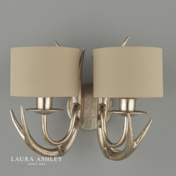 Laura Ashley Mulroy Antler Double Wall Light with Shades - Image 3