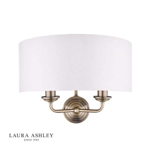 Laura Ashley Sorrento Antique Brass 2 Light Wall Light with Ivory Shade - Image 2