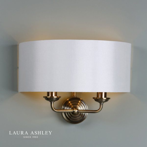 Laura Ashley Sorrento Antique Brass 2 Light Wall Light with Ivory Shade - Image 4