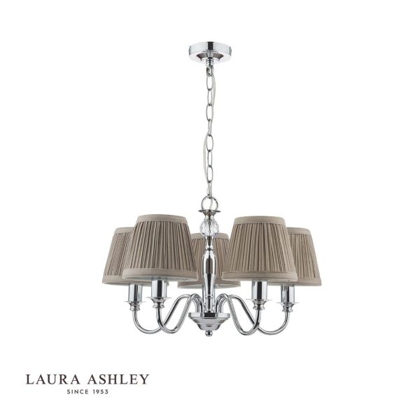 Laura Ashley Ellis Polished Chrome 5 Light Chandelier with Grey Shades