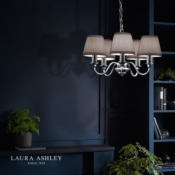 Laura Ashley Ellis Polished Chrome 5 Light Chandelier with Grey Shades - Image 2