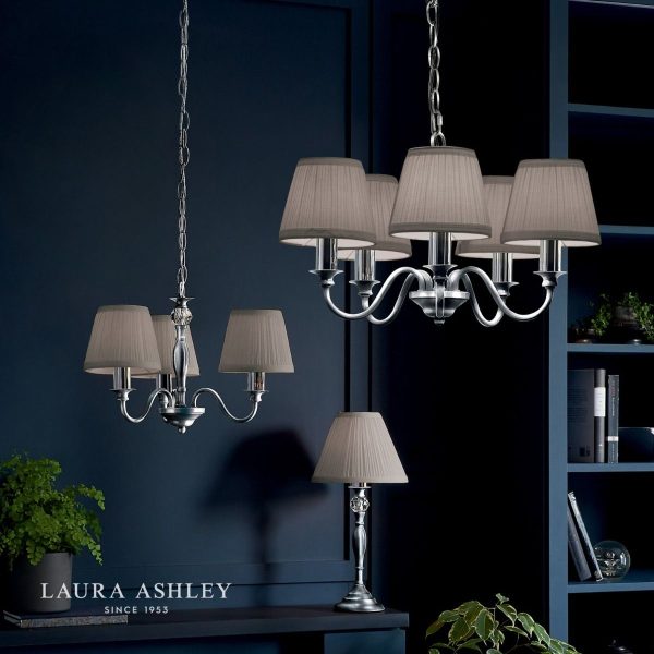 Laura Ashley Ellis Polished Chrome 5 Light Chandelier with Grey Shades - Image 3