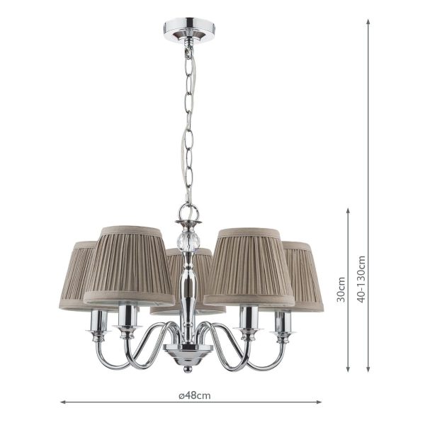 Laura Ashley Ellis Polished Chrome 5 Light Chandelier with Grey Shades - Image 4