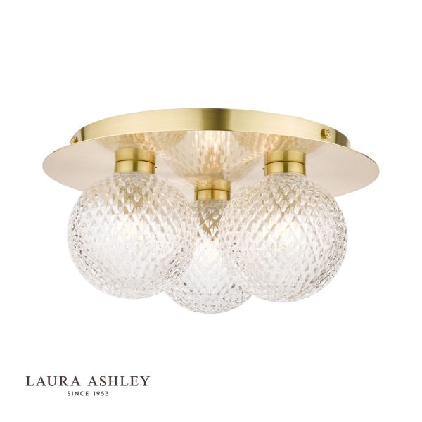 Laura Ashley Prague 3lt Flush Bathroom Light Glass Satin Brass IP44