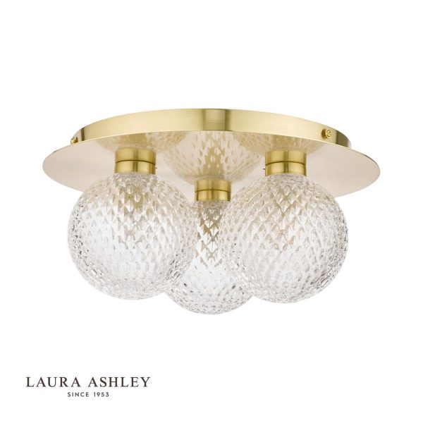 Laura Ashley Prague 3lt Flush Bathroom Light Glass Satin Brass IP44 - Image 2