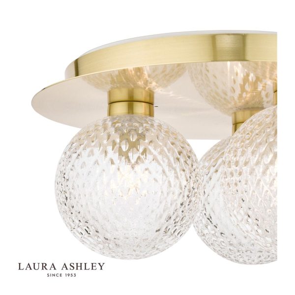 Laura Ashley Prague 3lt Flush Bathroom Light Glass Satin Brass IP44 - Image 3