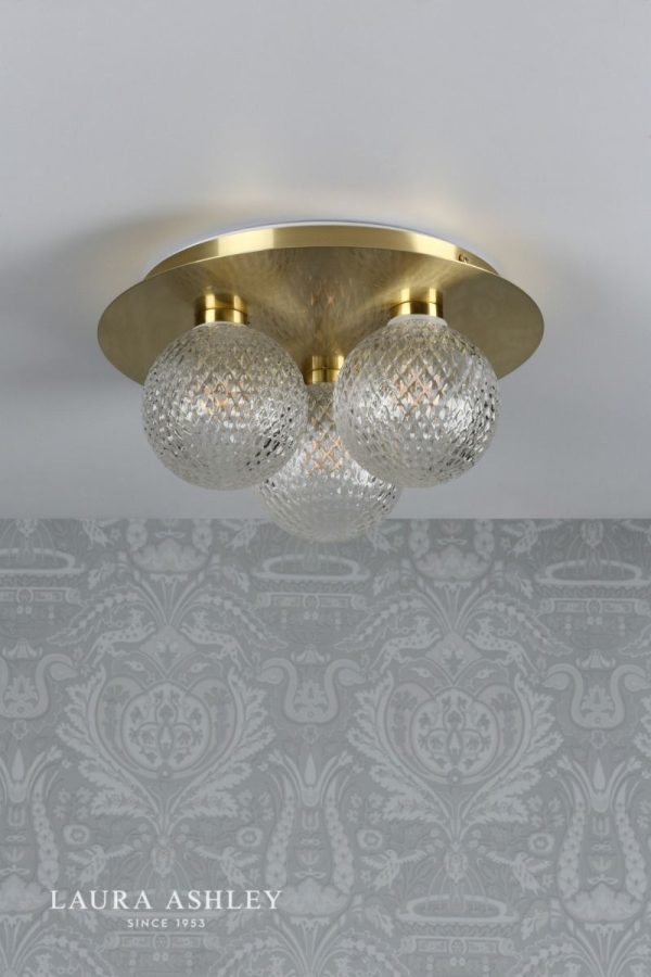 Laura Ashley Prague 3lt Flush Bathroom Light Glass Satin Brass IP44 - Image 4