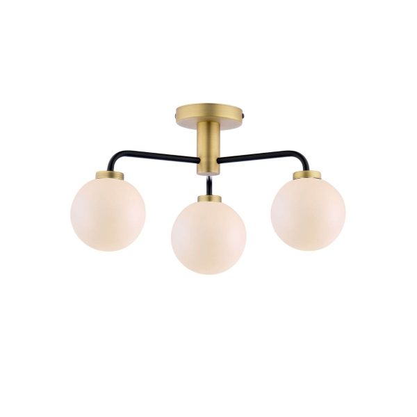 Lainey 3 Light Semi-Flush Matt Black & Opal Glass