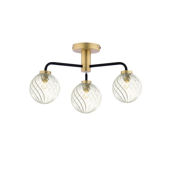 Lainey 3 Light Semi-Flush Matt Black & Twisted Glass