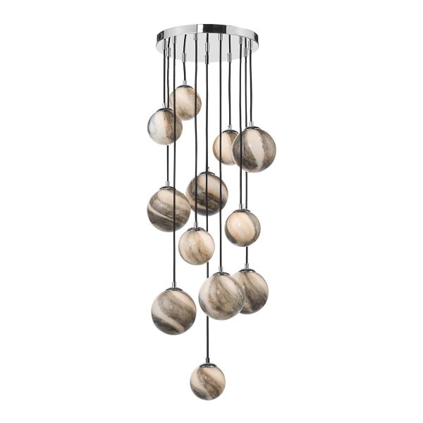 Mikara 12 Light Cluster Pendant Polished Chrome Glass 1.5M