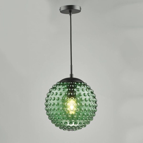 Hobnail Pendant Matt Black & Green Glass - Image 3