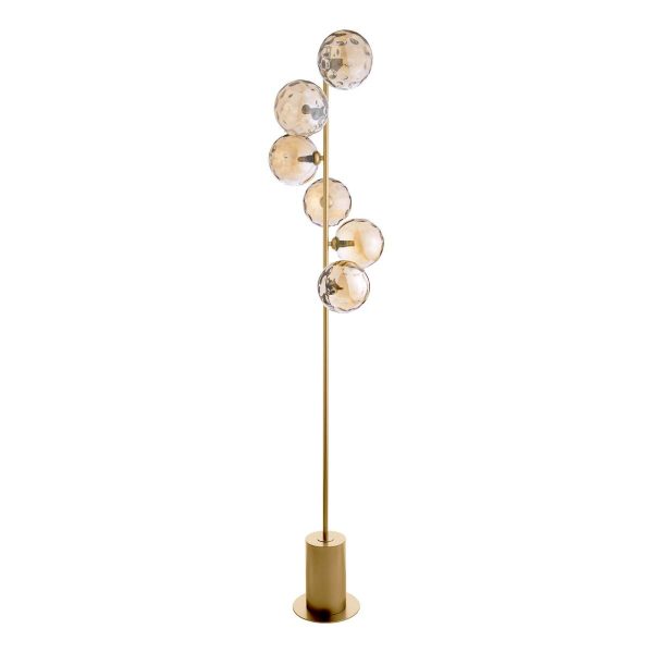 Spiral 6 Light Floor Lamp Matt Gold & Champagne Dimpled Glass - Image 2