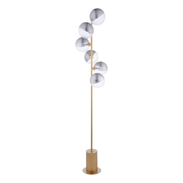 Spiral 6 Light Floor Lamp Matt Gold & Smoked/Clear Ribbed Glass - Image 2