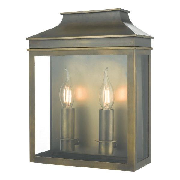 Vapour 2Lt Coach Lantern Wall Light Weathered Brass IP44