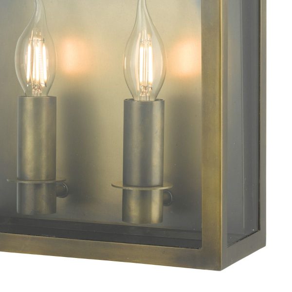 Vapour 2Lt Coach Lantern Wall Light Weathered Brass IP44 - Image 2